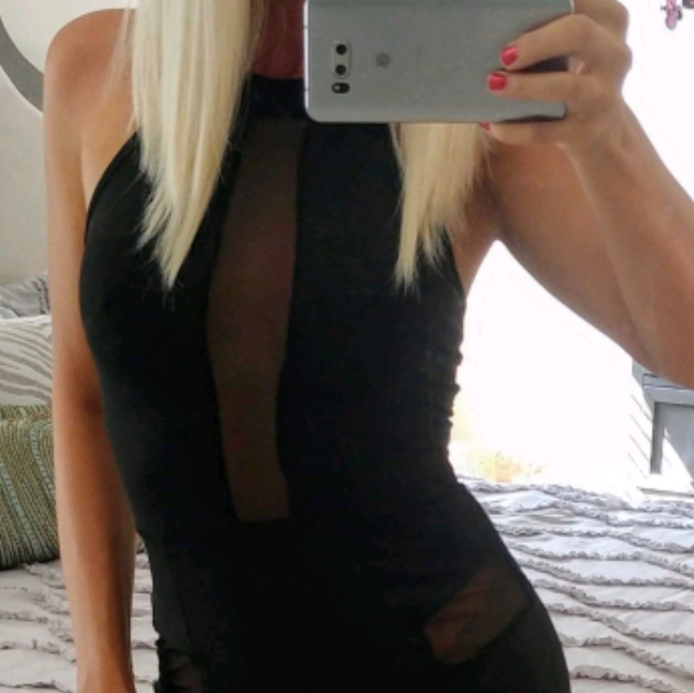 Black romper with mesh see through
